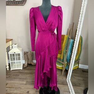 EXPRESS • Purple Satin Ruffle Wrap Dress